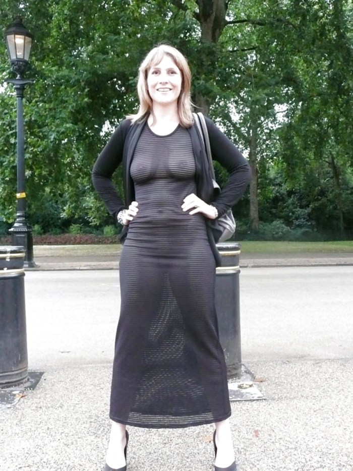Mature in a transparent dress