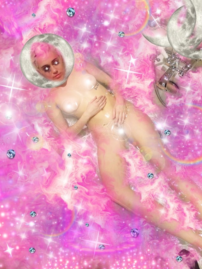 Miley Cyrus suction on stage