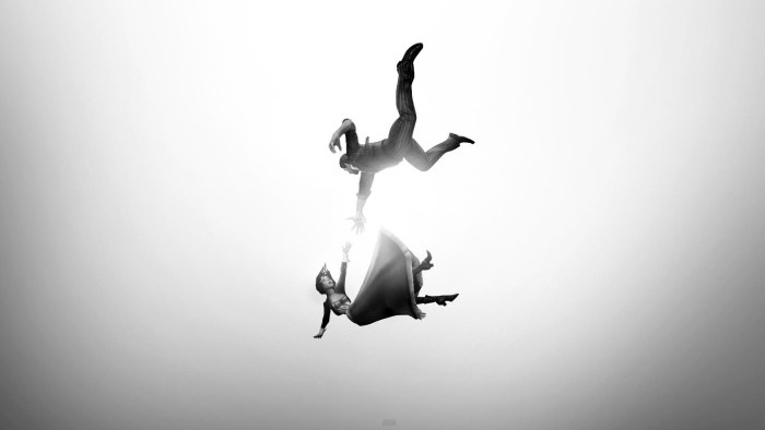 The silhouette of a falling person