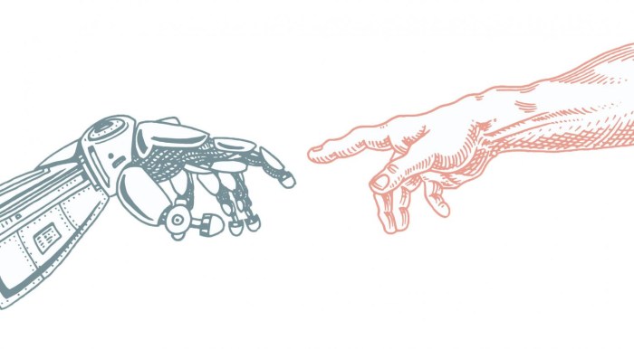 Hand of the robot and man Illustration