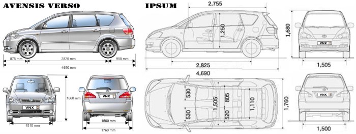 Dimensions of Toyota Ipsum 2001