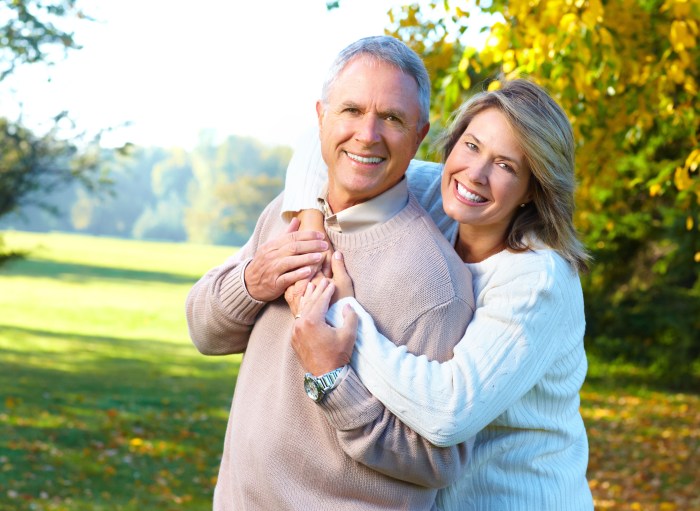 Happy elderly couples