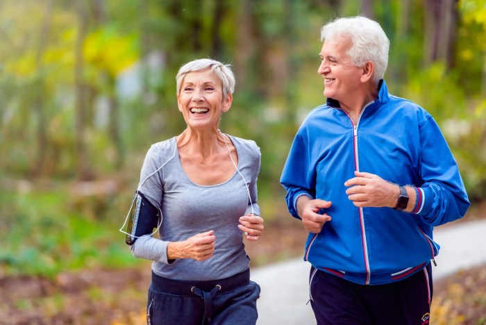 Happy elderly couples