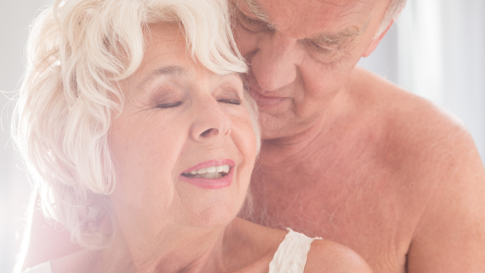 Kiss of elderly women