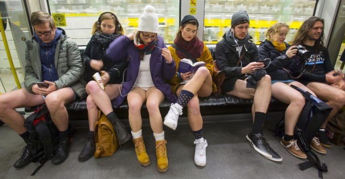 Flashmob in the subway without pants in Moscow