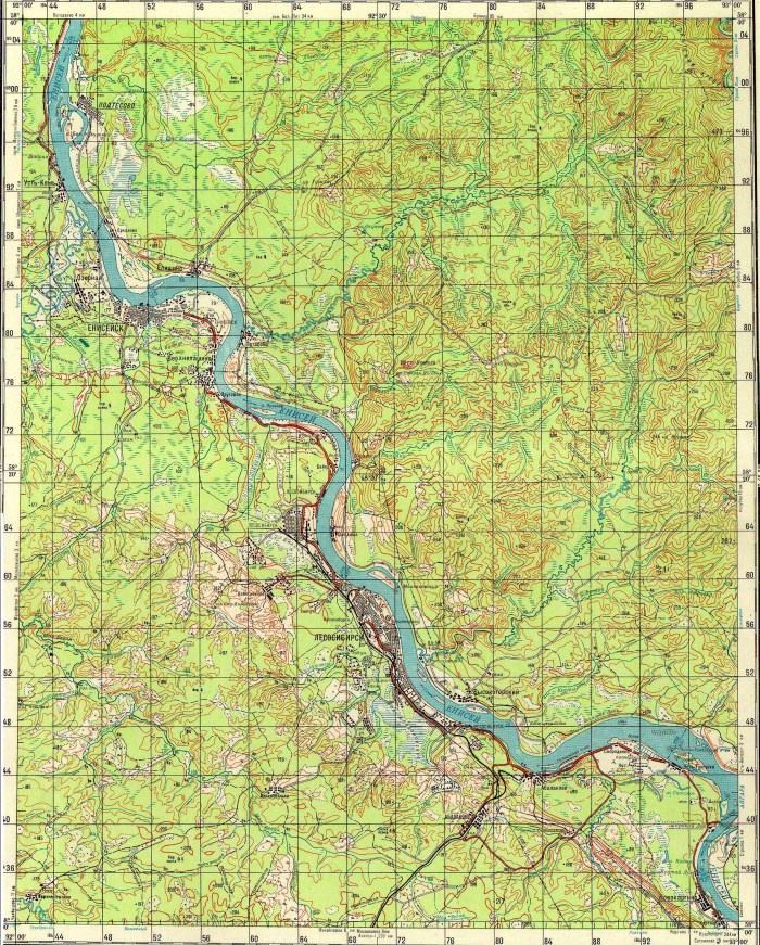 Topographic map of the North-Senisei district of the Krasnoyarsk Territory