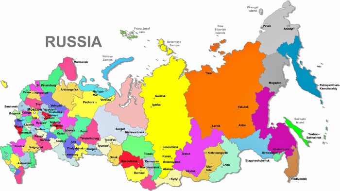 Russian map with cities and regions