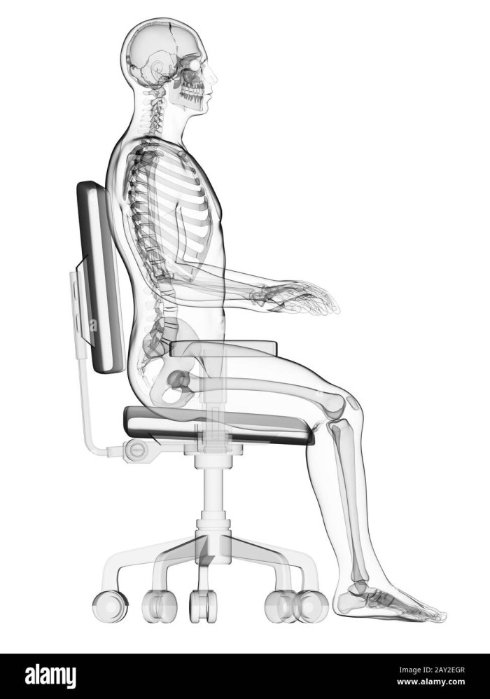 Human skeleton sits on a chair