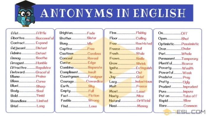 Antonyms of English words