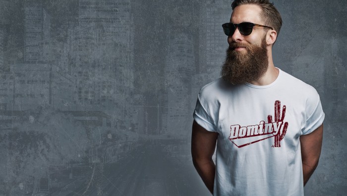 The girl touches the man