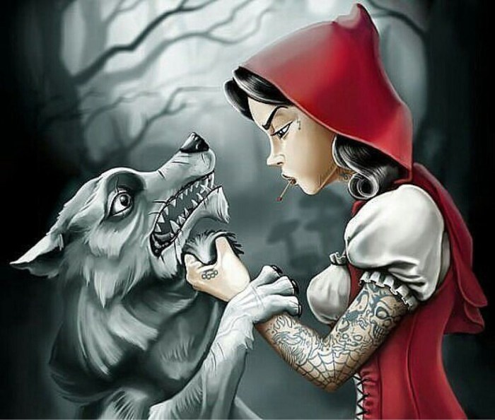 Red cap and gray wolf Art