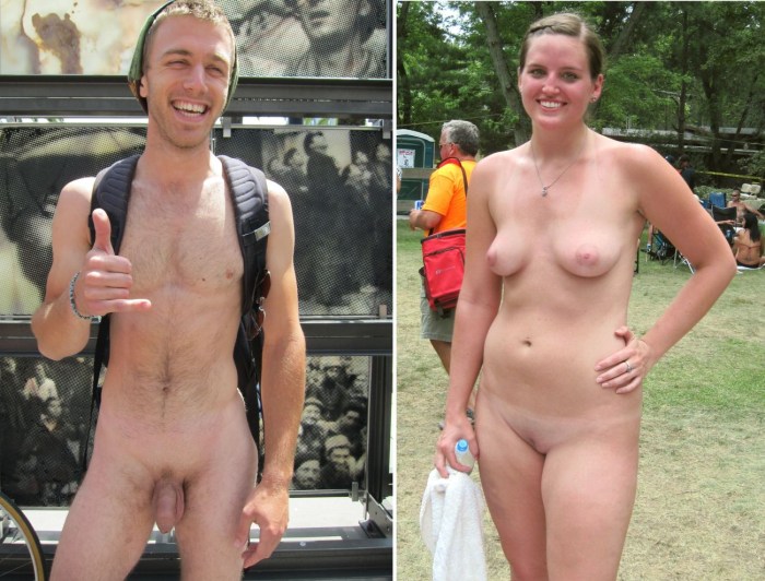 Naked women men in public