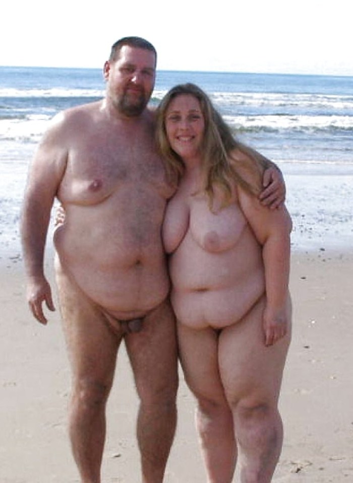 Naked fat men on the beach