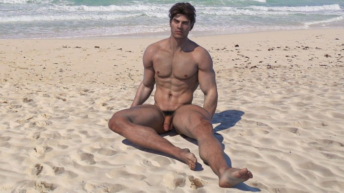Naked mature hairy men on the beach