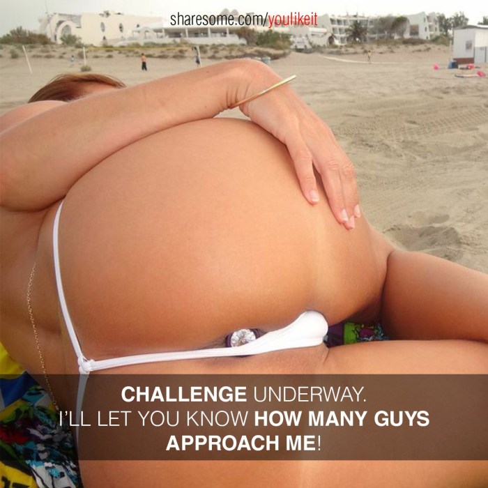 It can be seen anus in thongs on the beach