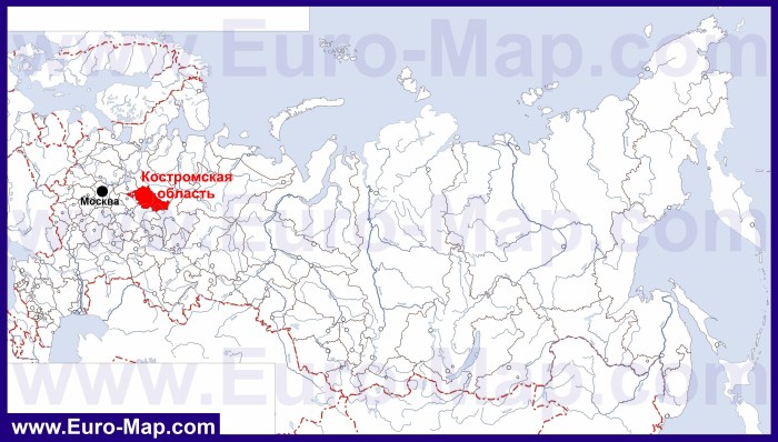 Kostroma on the map of Russia