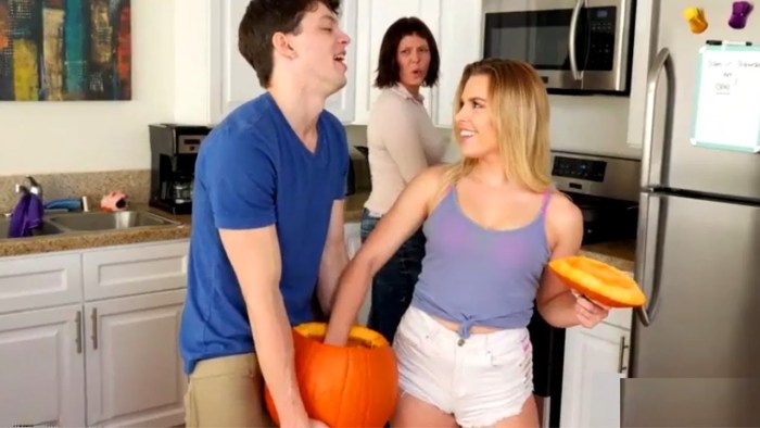 Hot Busty Mom Rebecca More Fucking Her Step Son in Kitchen Pictures
