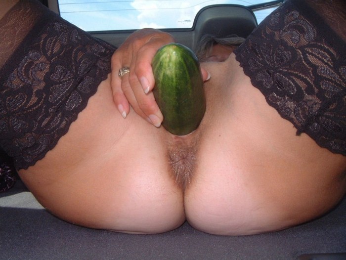 Mature Blonde Masturbates with a Cucumber
