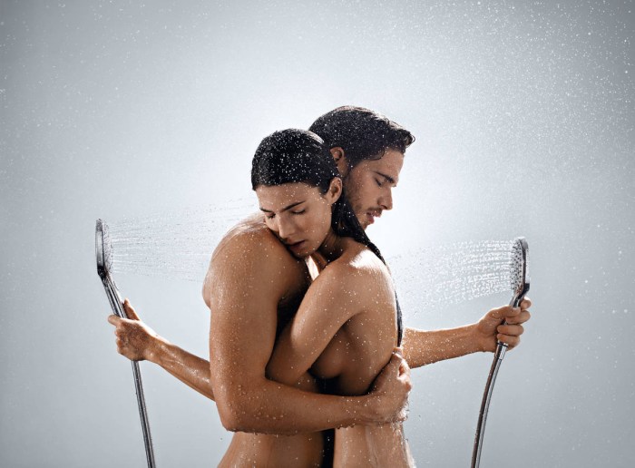 A guy with a girl in a bath