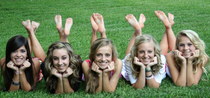 Many girls are barefoot