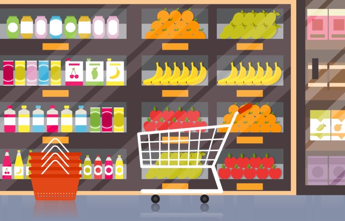 Shelf with products in the store Vector