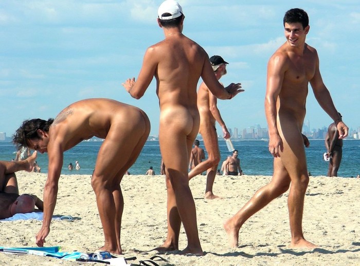 Male nudity on the beach