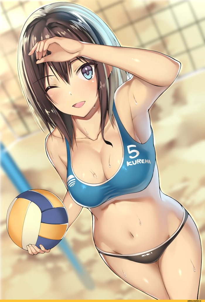 Big boobs in anime school swimsuit