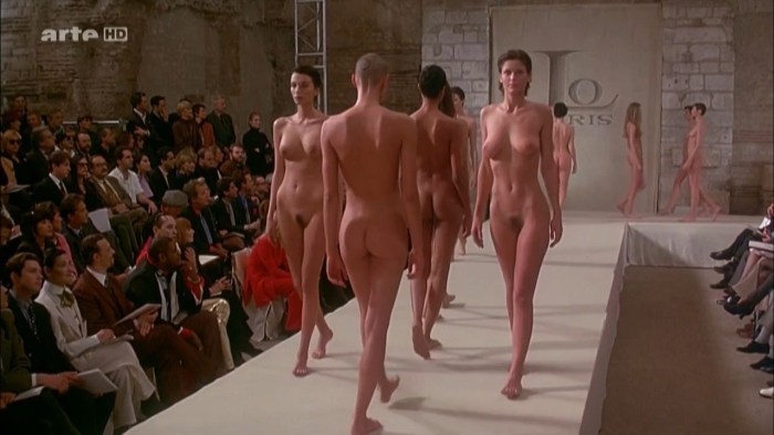 Naked fashion model on the catwalk