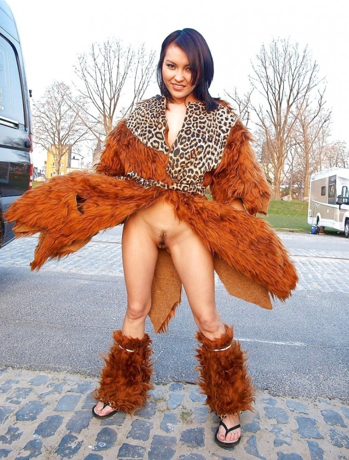Striptease with fur naked
