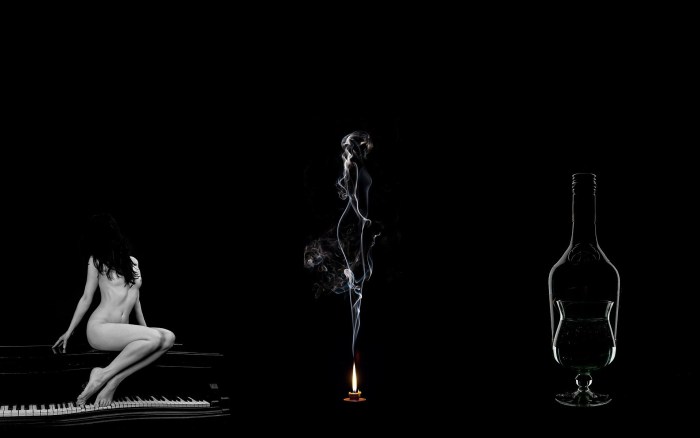 Figures on a black background