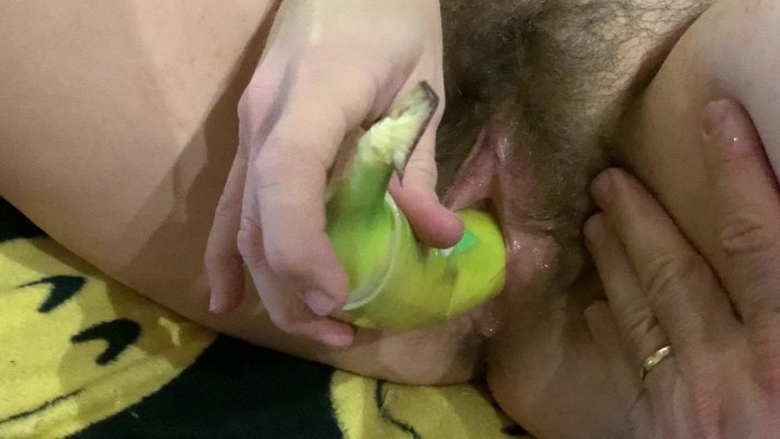 The girl put two bananas in herself