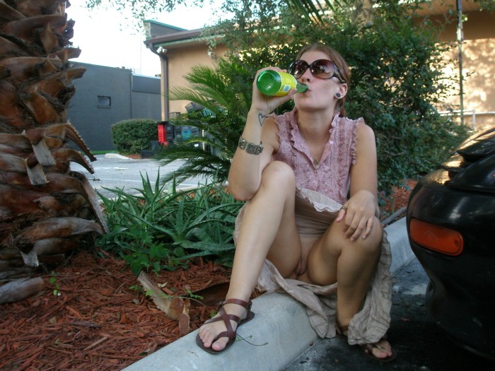 Women in the garden without panties