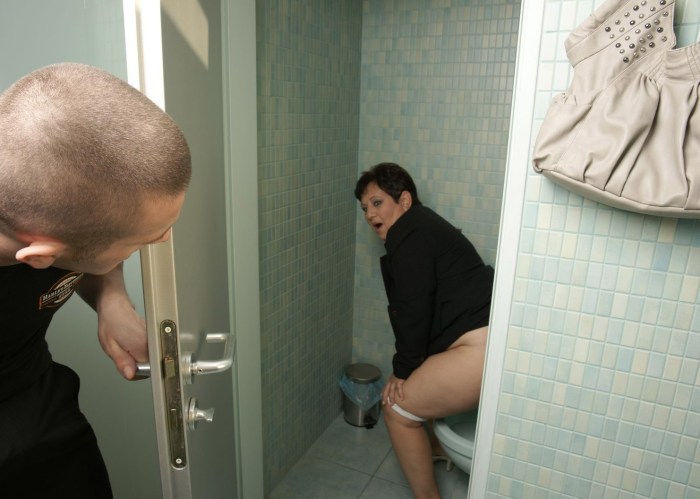 Women in the toilet below