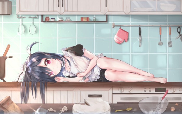 Anime girl lies on the table