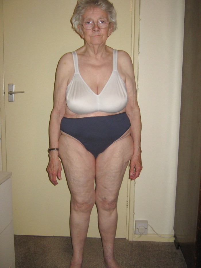 Naked elderly women in bras