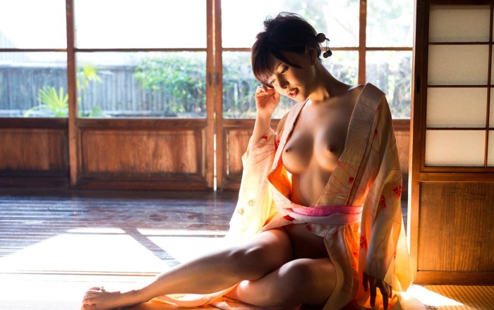 Girl in kimono without panties