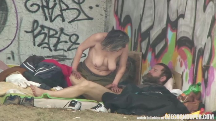 Beautiful girl fucks with a homeless