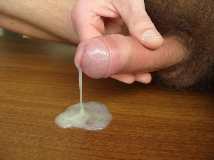 The man finished on the table