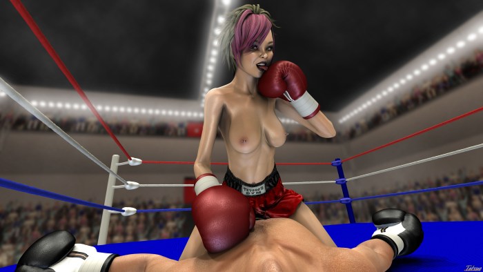 Naked women fight in the ring