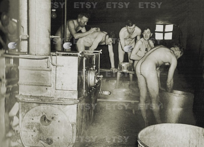 Germans soldiers wash naked nude