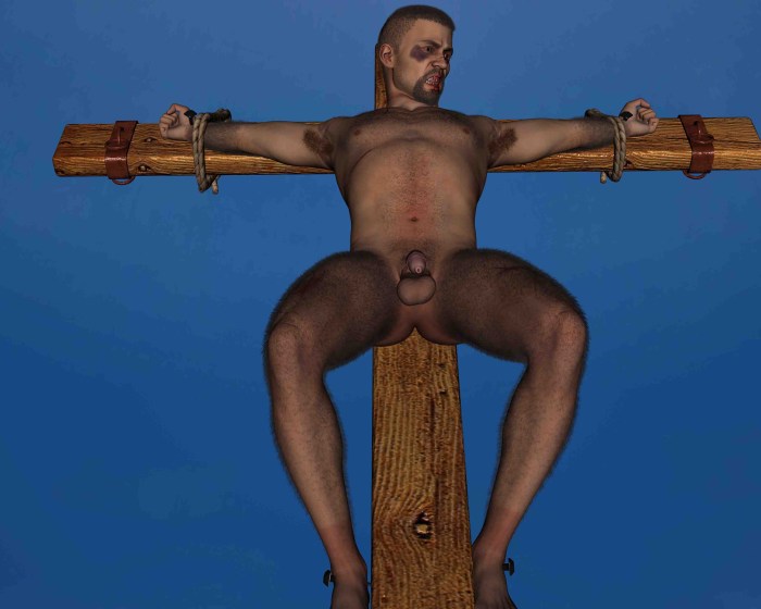 Naked male crucifix