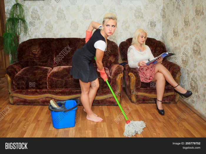 The legs of the cleaning lady