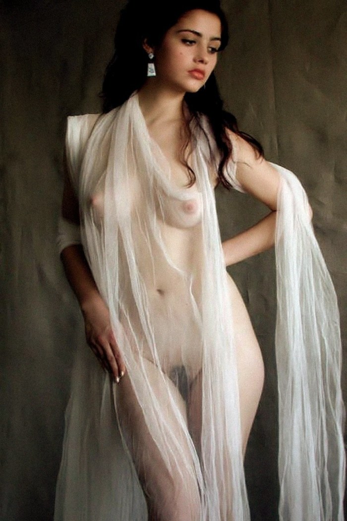 Girls without panties in a transparent nightie