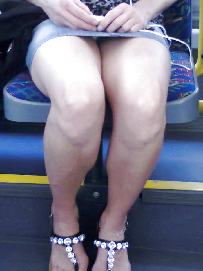 In a short skirt on the stairs