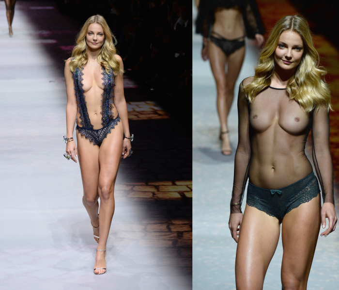 Naked fashion models on the catwalk