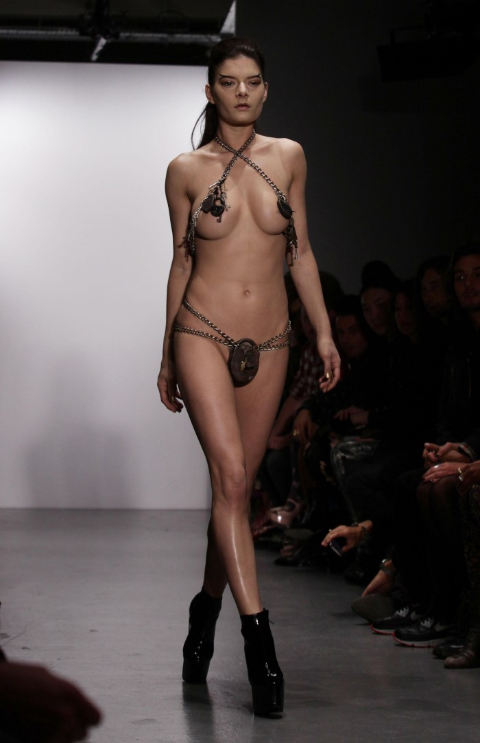 Fashion show with bare breasts