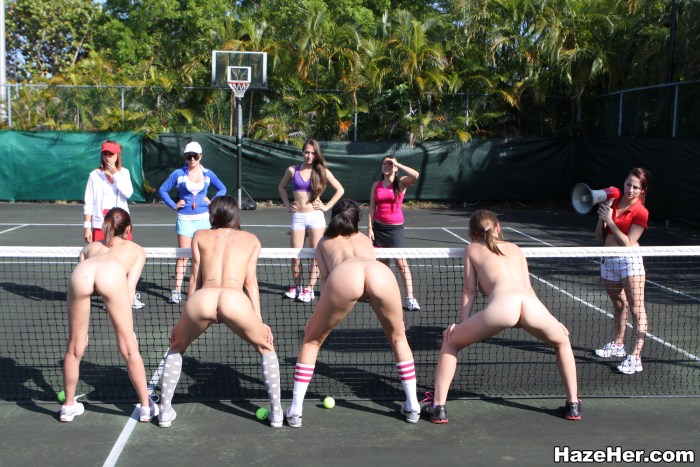 A lot of naked female asses