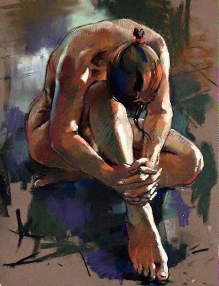 The figure of a person with oil