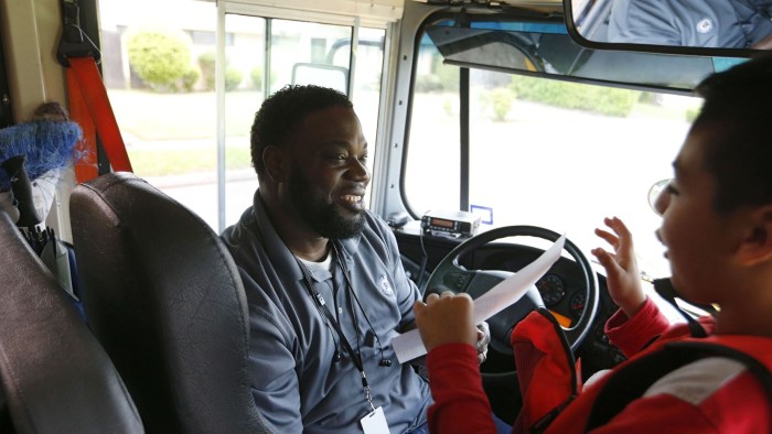The bus driver is swearing