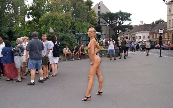 Naked beauty in public